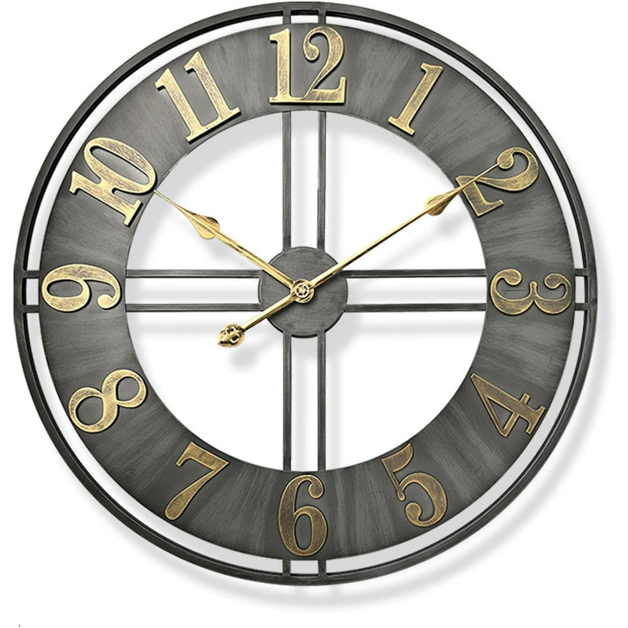 Hogarly - Reloj De Pared Grande Metálico Gris Estilo Industrial 60 Cm