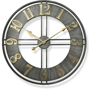 Hogarly - Reloj De Pared Grande Metálico Gris Estilo Industrial 60 Cm