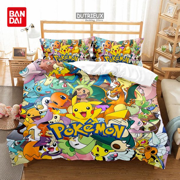 Popular Pokemon Pikachu Duvet Cover Pillowcase Bedding Set Double Twin Full Queen King Adult Kids Bedclothes Quilt Cover Gift Bed Sheets