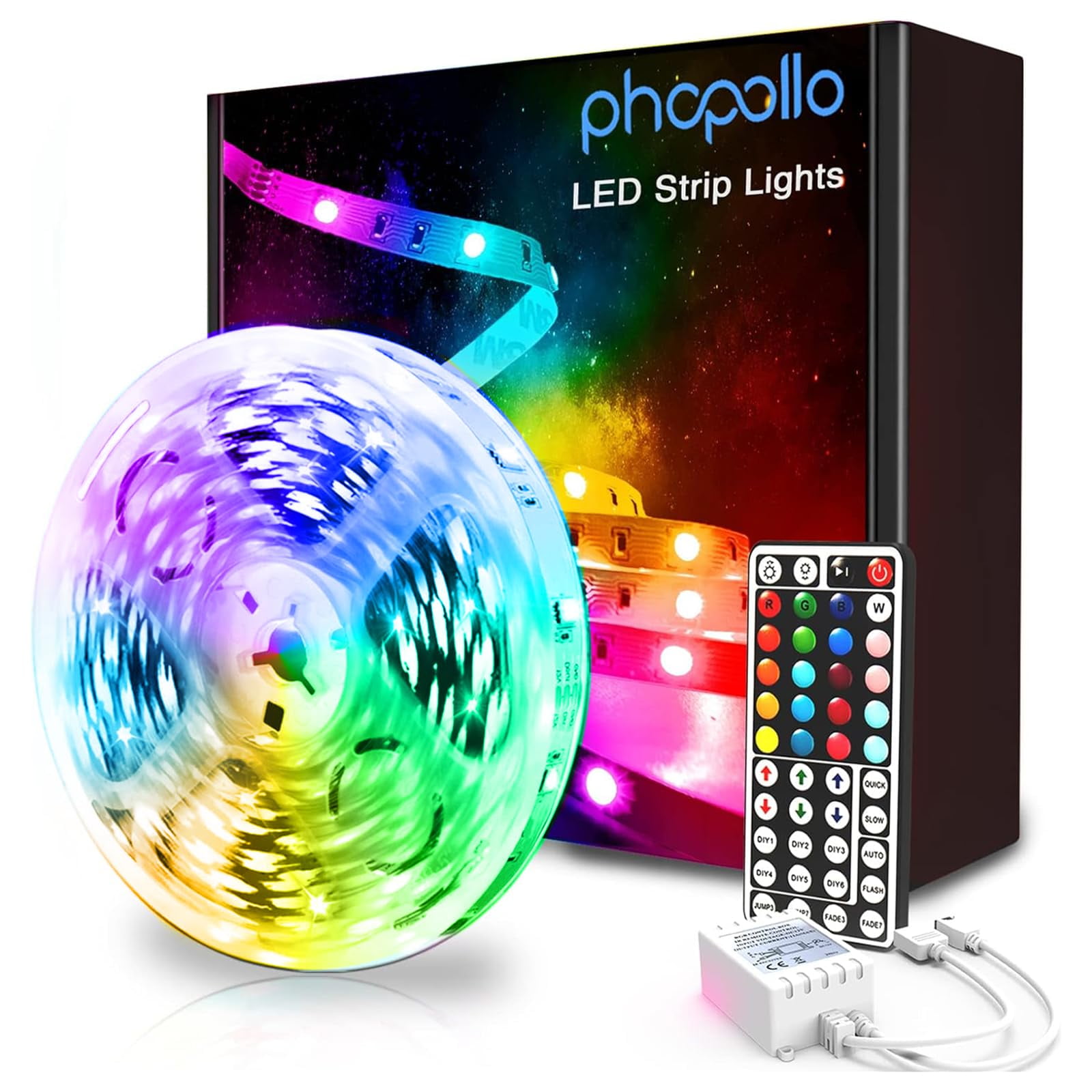 Tira De Luces Led Phopollo De 32.8 Pies Con Fuente De Alimentación Y Control Remoto