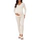 thumbnail image 2 of cheibear Conjuntos de Pijamas de Maternidad para Mujeres Escote en V Cruzado para Lactancia Tops de Manga Larga Pantalones Ropa de Casa 2 Piezas Ropa de Dormir S Beige, 2 of 6
