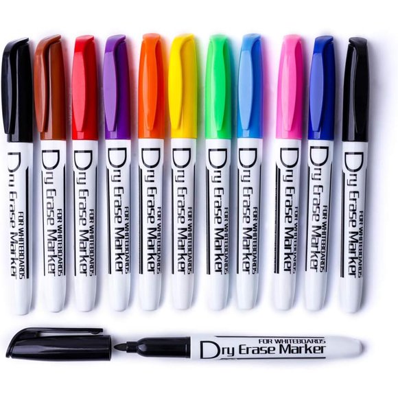 Volcanics Dry Erase Markers, Fine Tip, Low Odor, 10 Colors
