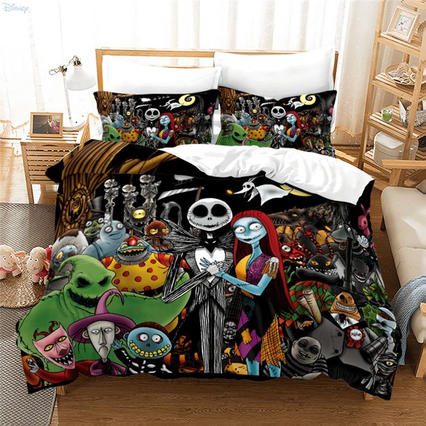 New Nightmare Before Christmas Duvet Cover With Pillow Cover Bed Set Jack And Sally 3D Skull Christmas Bedding Set Bedroom Decor Bed Sheets