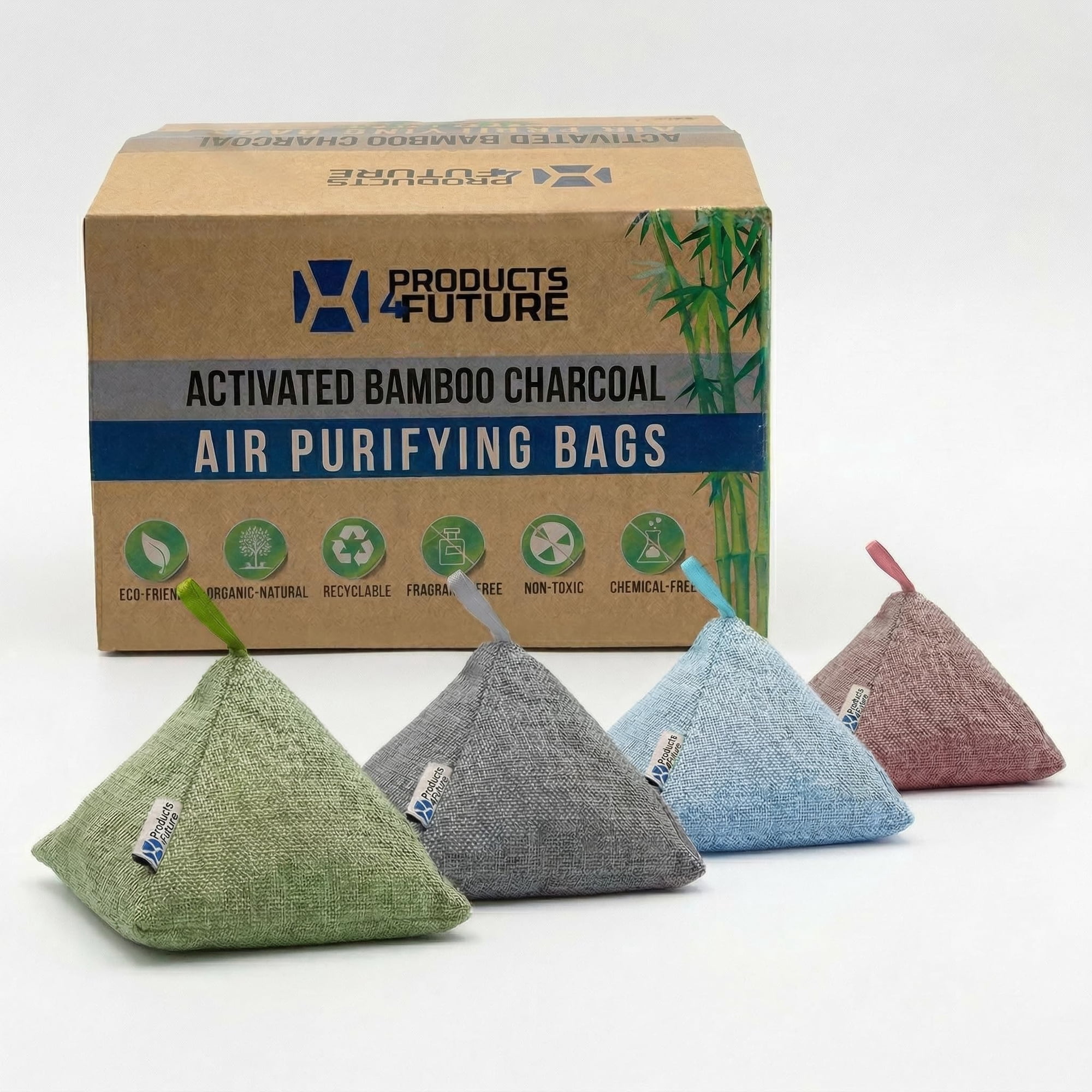 Products4future - Bolsas Purificadoras De Aire De Carbón De Bambú, Paquete De 4 Unidades, 200 G, Forma Piramidal