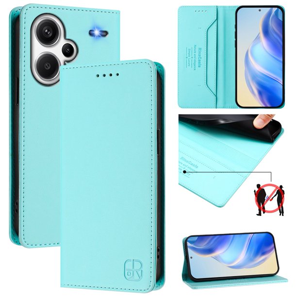 Funda Billetera con Soporte para Xiaomi Redmi Note 13 Pro Plus 5G Bloqueo RFID Plegable Verde menta