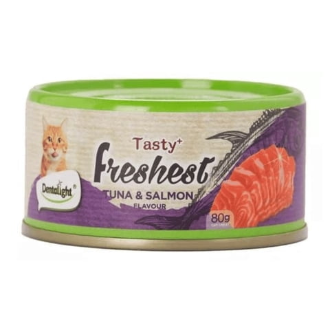 Snack Lata Dentalight Tasty Freshest Atún Y Salmón Gato 80Gr
