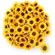 thumbnail image 1 of 100 cabezas de girasol artificiales de seda, girasol amarillo falso para decoración del hogar, jardín, oficina, boda, fiesta, ramo de Navidad (diámetro: 7 cm), 1 of 6