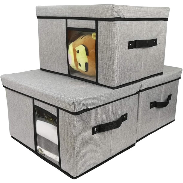Cestas de tela con tapa, 2 asas y ventana transparente, lavables y plegables, paquete de 1