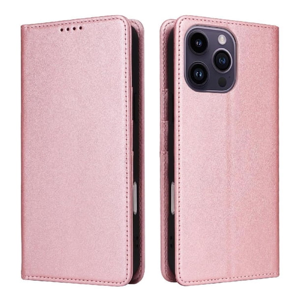 Funda Cartera para iPhone 14 Pro Max con Ranuras Tarjetas y Soporte - Protección Completa Oro rosa