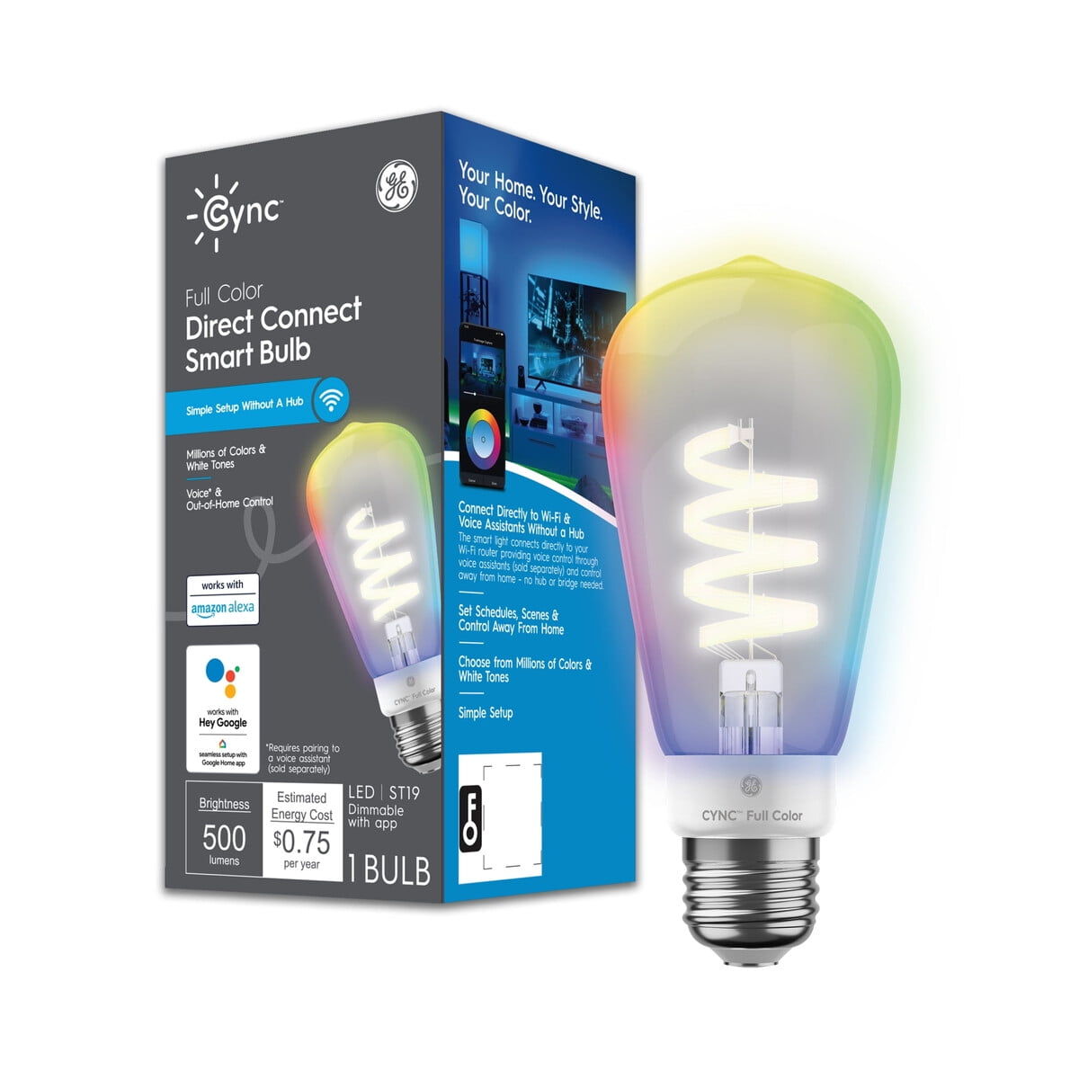 Ge Lighting - Ampolleta Led Inteligente Ge Cync St19 Wifi Multicolor E26 6.2w