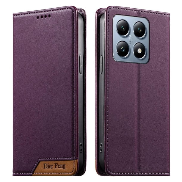 Funda Tipo Cartera de Cuero Sintético para XIAOMI 14T Pro Bloqueo RFID, con Ranuras para Tarjetas y Bolsillo para Efectivo, Cierre Magnético Fuerte Morado
