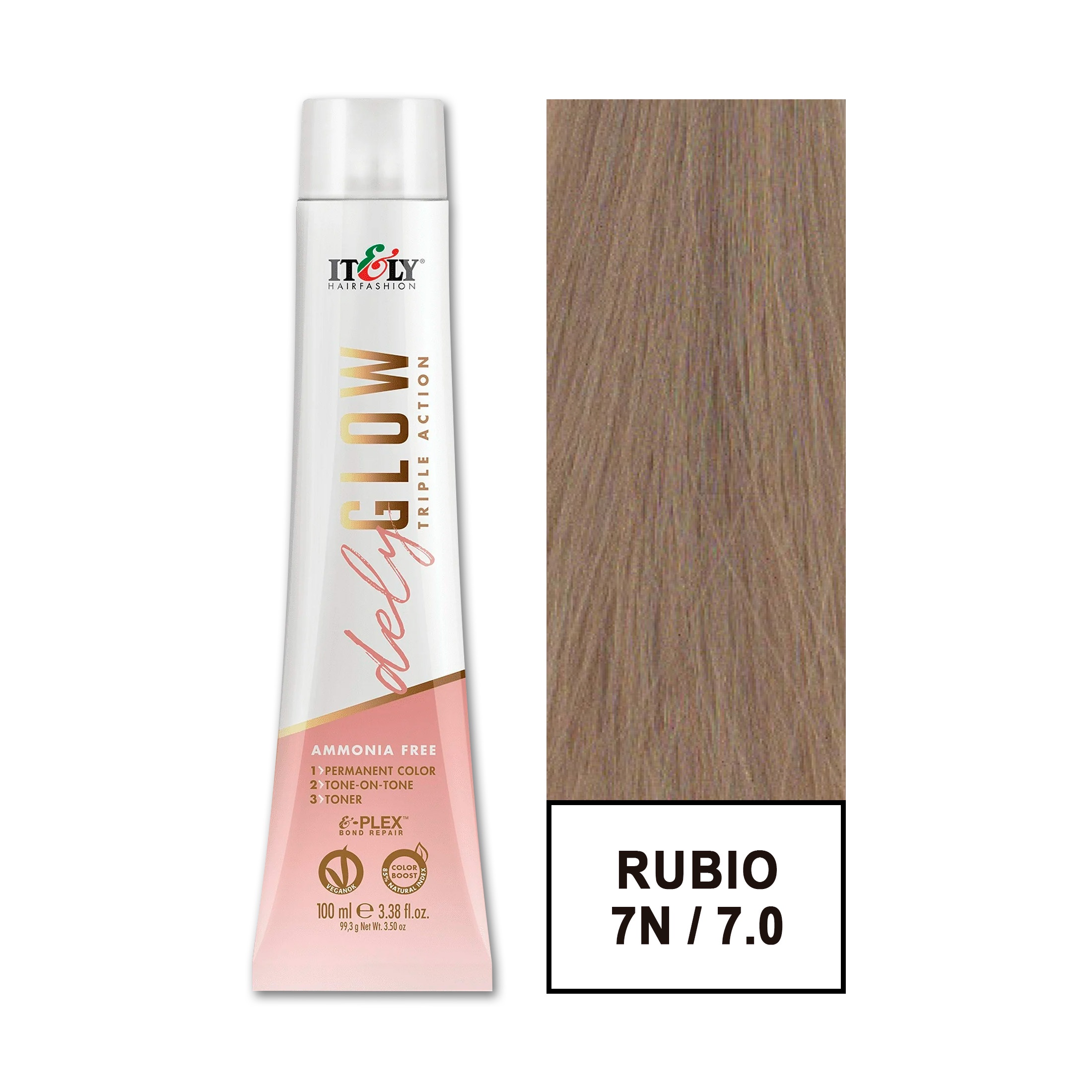Itely Hair Fashion - Tintura Permanente Sin Amoniaco Delyglow 100Ml (Rubio Medio 7.0 7N)