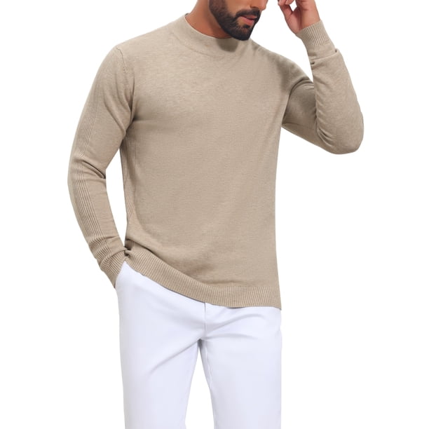 Suéter de cuello alto simulado acanalado para hombre, suéter informal de manga larga XL beige