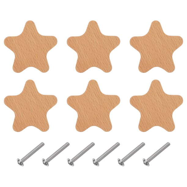 Uxcell 6 Pcs Perillas de Madera con Forma de Estrellas para Muebles de Guardería, Armario, Puerta de Armario