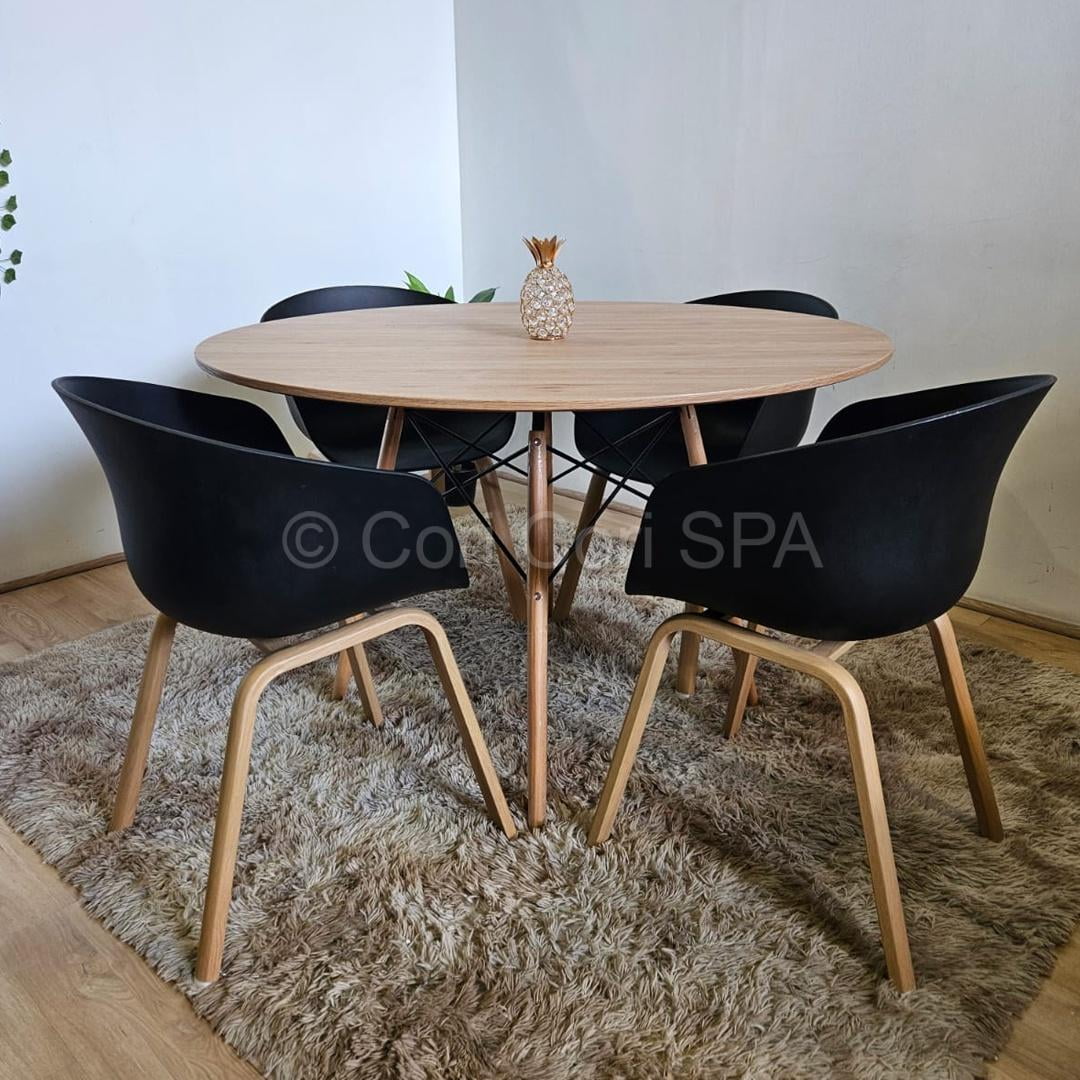 Cori Cori - Comedor Mesa Wood Melamina 100cms + 4 Sillas Cup Negro