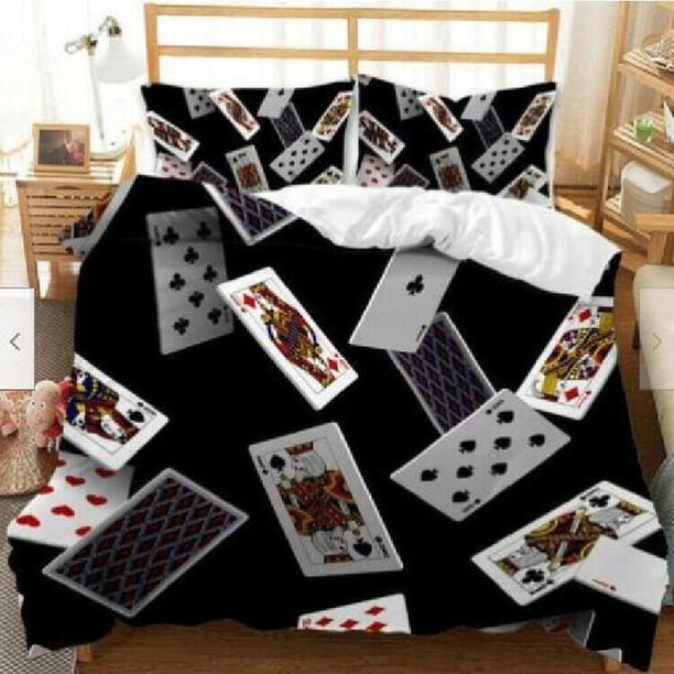 Poker Cards Black Quilt Duvet Cover Set Bedroom Decor Soft Children Double3-Piece Bedding Set