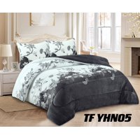 Aladdins Shop - Cobertor De Invierno De Plush Y Chiporro 2 Plazas Blanco Y Gris Floreado