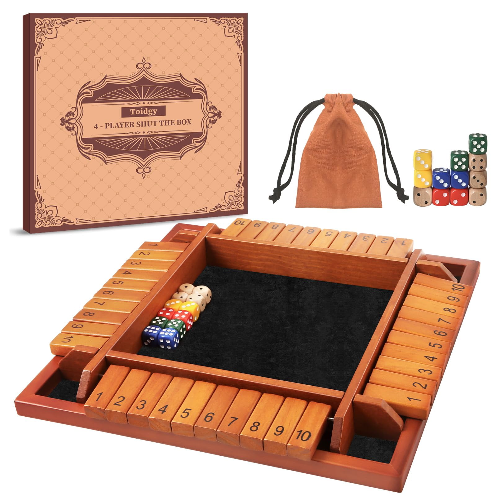 Juego De Dados Shut The Box Toidgy Para 4 Jugadores Con Tablero De Madera