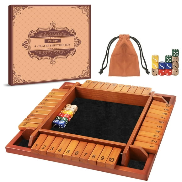 Juego de Dados Shut The Box Toidgy para 4 Jugadores con Tablero de Madera