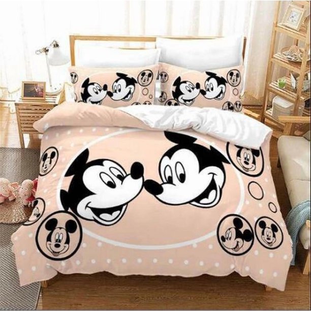 Mickey Mouse Anime Quilt Duvet Cover Set Pillowcase Kids Bedding Super 3-Piece Bedding Set