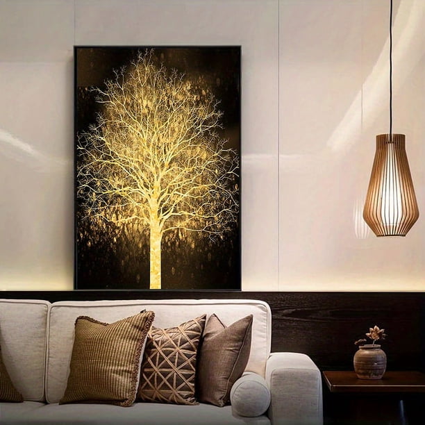1pc Frameless Golden Tree Luxury Art Canvas Print Painting Abstract Plant Poster Nordic Wall Art Picture For Living Room Home Decor, No Frame