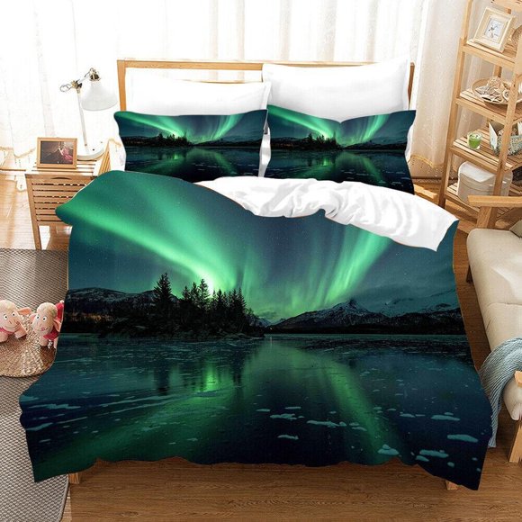 Forest River Aurora Starry Sky Quilt Duvet Cover Set Pillowcase Kids Bedclothes3-Piece Bedding Set