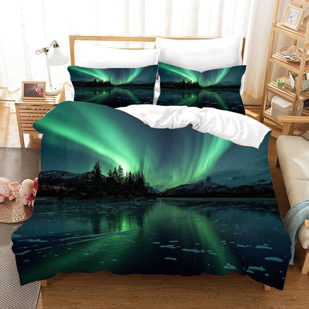 Forest River Aurora Starry Sky Quilt Duvet Cover Set Pillowcase Kids Bedclothes3-Piece Bedding Set
