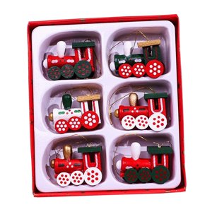 Bothyi - 6X Navidad Tren Juguetes Colgante Colgante Madera Para Navidad Puerta Decoraciones