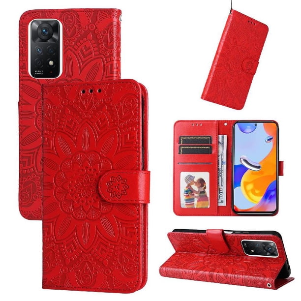 Funda tipo cartera FOXDOCK para Xiaomi Redmi Note 11 Pro Plus 5G , diseño girasol en relieve, cuero PU, cierre magnético, soporte y tarjetero