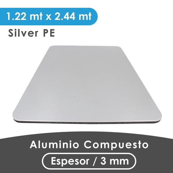 Plancha aluminio compuesto silver 3 mm espesor 1.22x2.44 mts