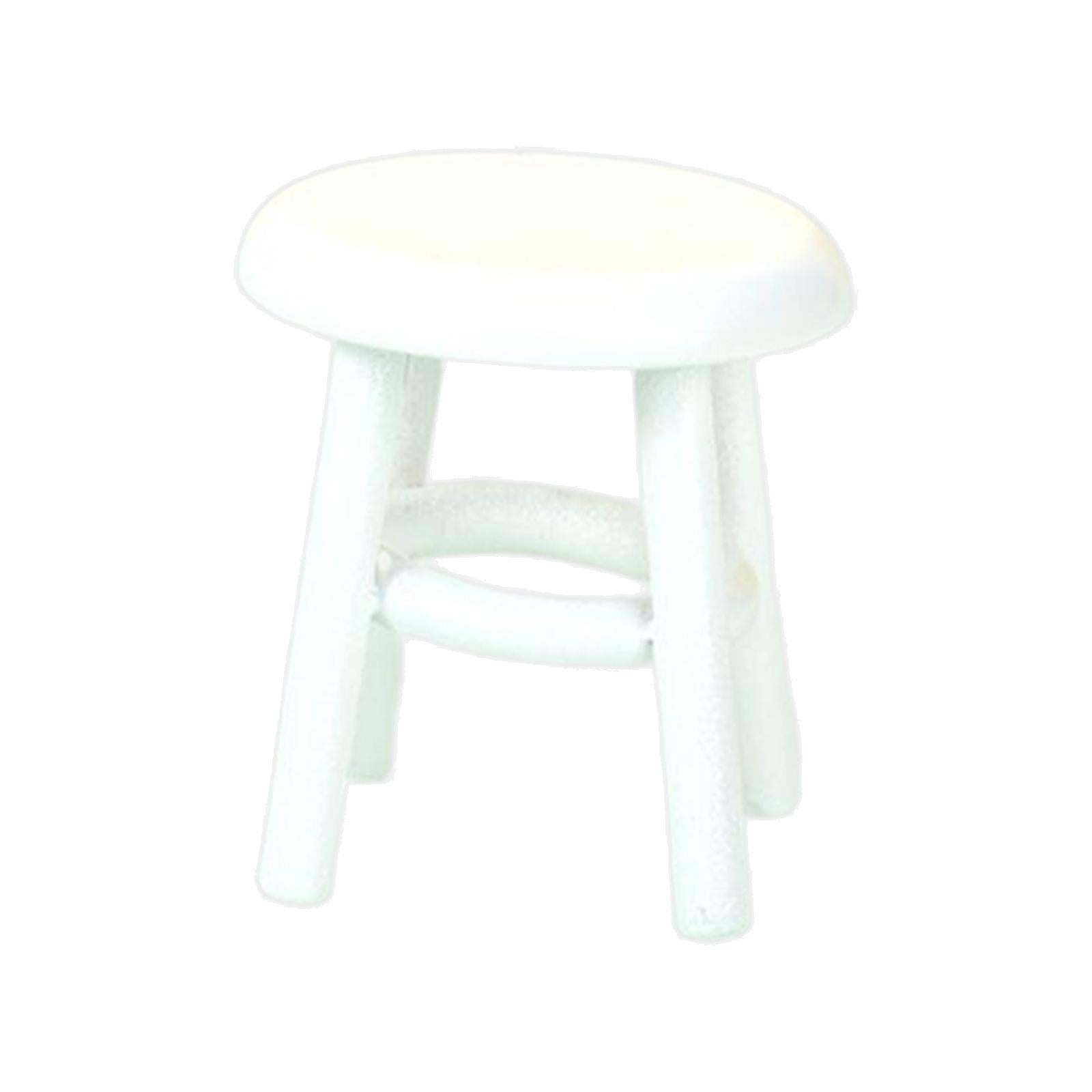 Magideal - Juego De Muebles De Taburete En Miniatura De Madera Asiento De Taburete Redondo Hecho A Mano Para Casa De Muñecas 1/12 Juguetes De Cocina Ornamento , Blanco