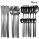 thumbnail image 1 of Xiao Hua Juego de vajilla de acero inoxidable negro - 24 piezas (apto para 6 personas) apto para lavavajillas, vajilla para uso diario o cenas formales, vajilla ideal como regalo de bodas, 1 of 3