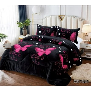Aladdins Shop - Cobertor De Invierno De Plush Y Chiporro 2 Plazas Negro Mariposas Rs1024