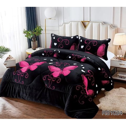Aladdins Shop - Cobertor De Invierno De Plush Y Chiporro 2 Plazas Negro Mariposas Rs1024