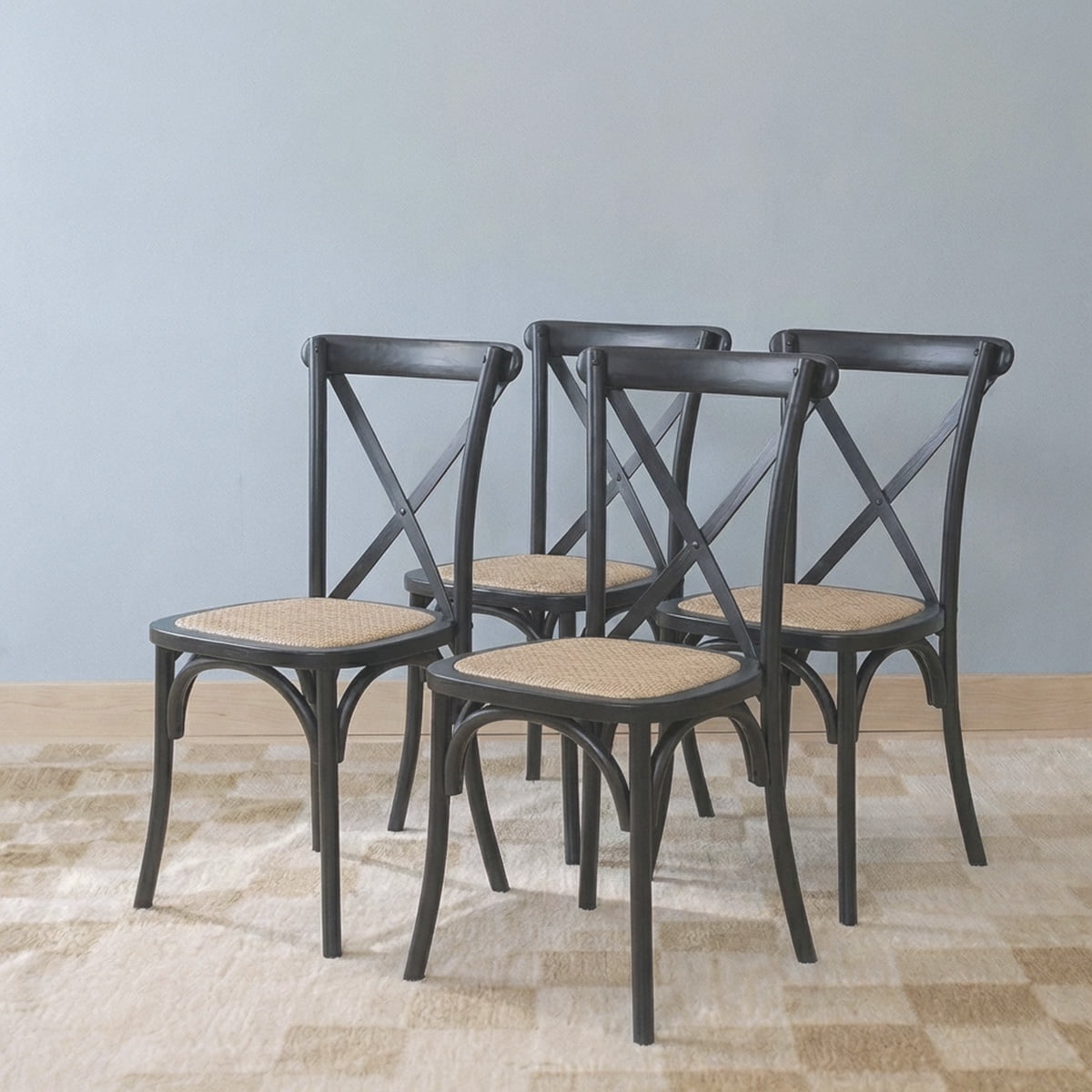 Pack 4 Sillas Comedor Madera Negra Rattan Apilables Crossback Venhoouse