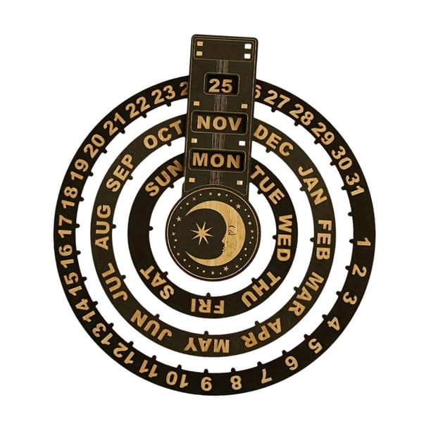 Calendario giratorio, calendario, colección de arte de mesa, calendario reutilizable, adorno, calendario de discos de madera para mesita de noche