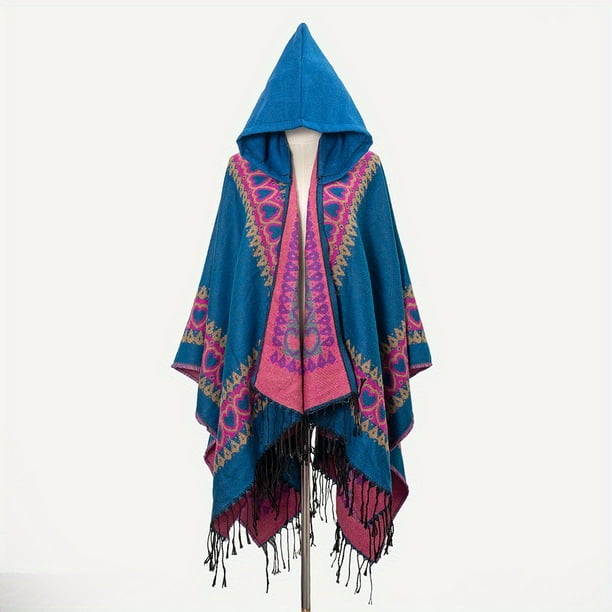 Cozy & Stylish Oversized Geometric Print Blanket Shawl with Tassel Wrap - Perfect for Outdoor Wind Protection!