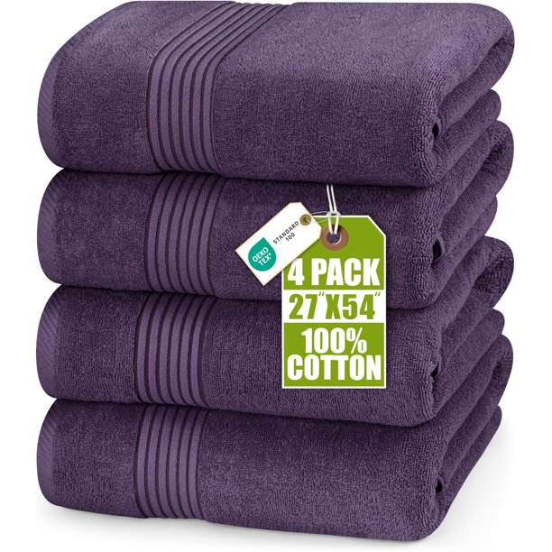 Juego de toallas de baño Utopia Towels, lujosas, 100 % algodón, 4 piezas, color ciruela