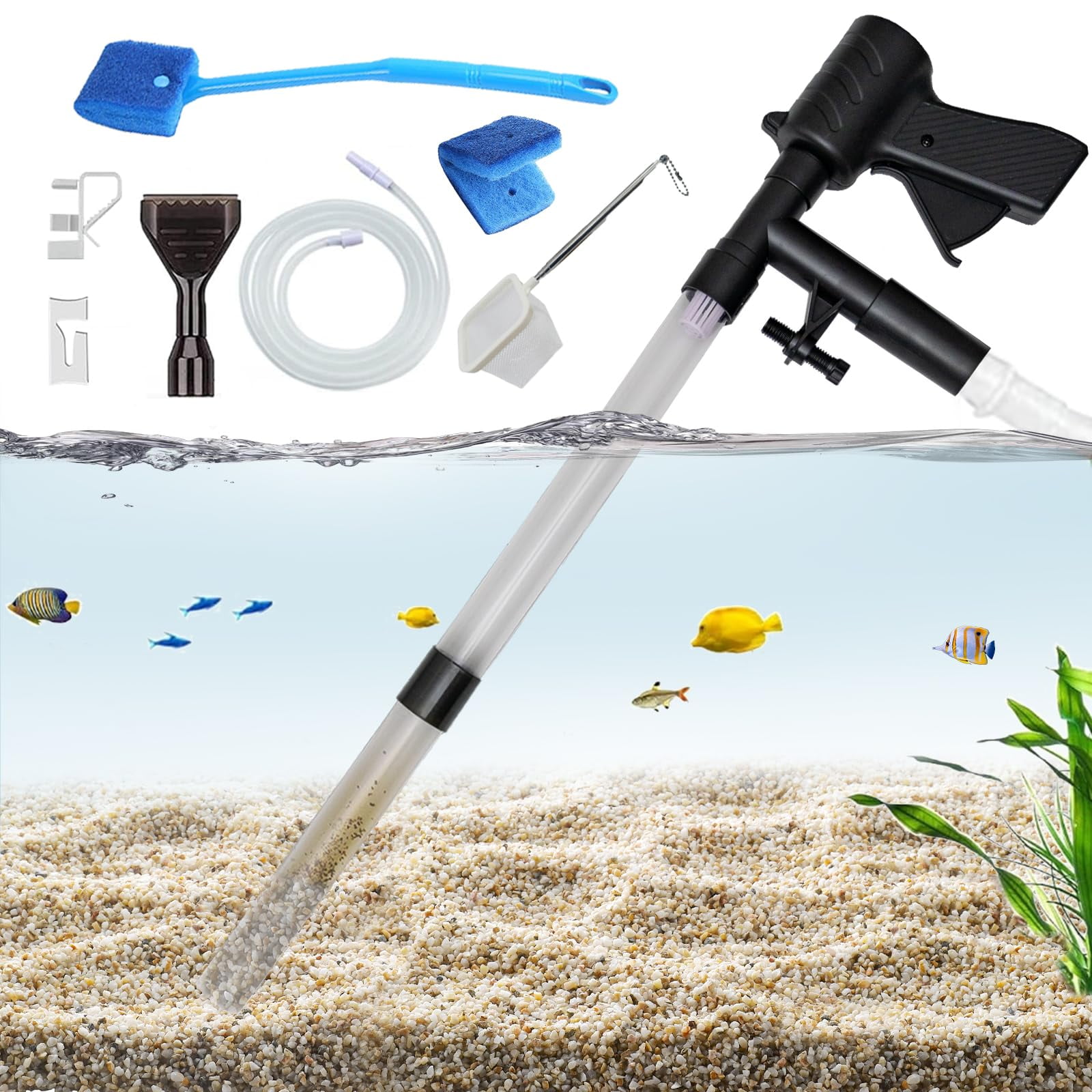 Limpiador de grava para acuarios Carefree Fish de 38 a 76 cm con manguera de 1,8 m