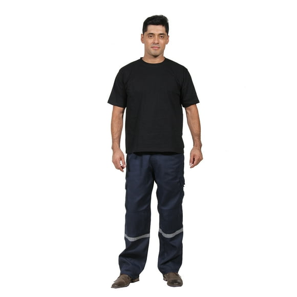 Pantalón Poplin Unisex Trabajo Cargo Azul Marino Con Reflectante Talla S