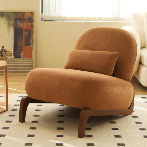 Silla de acento linda con patas de madera maciza, silla de salón de cuero falso con cojín suave