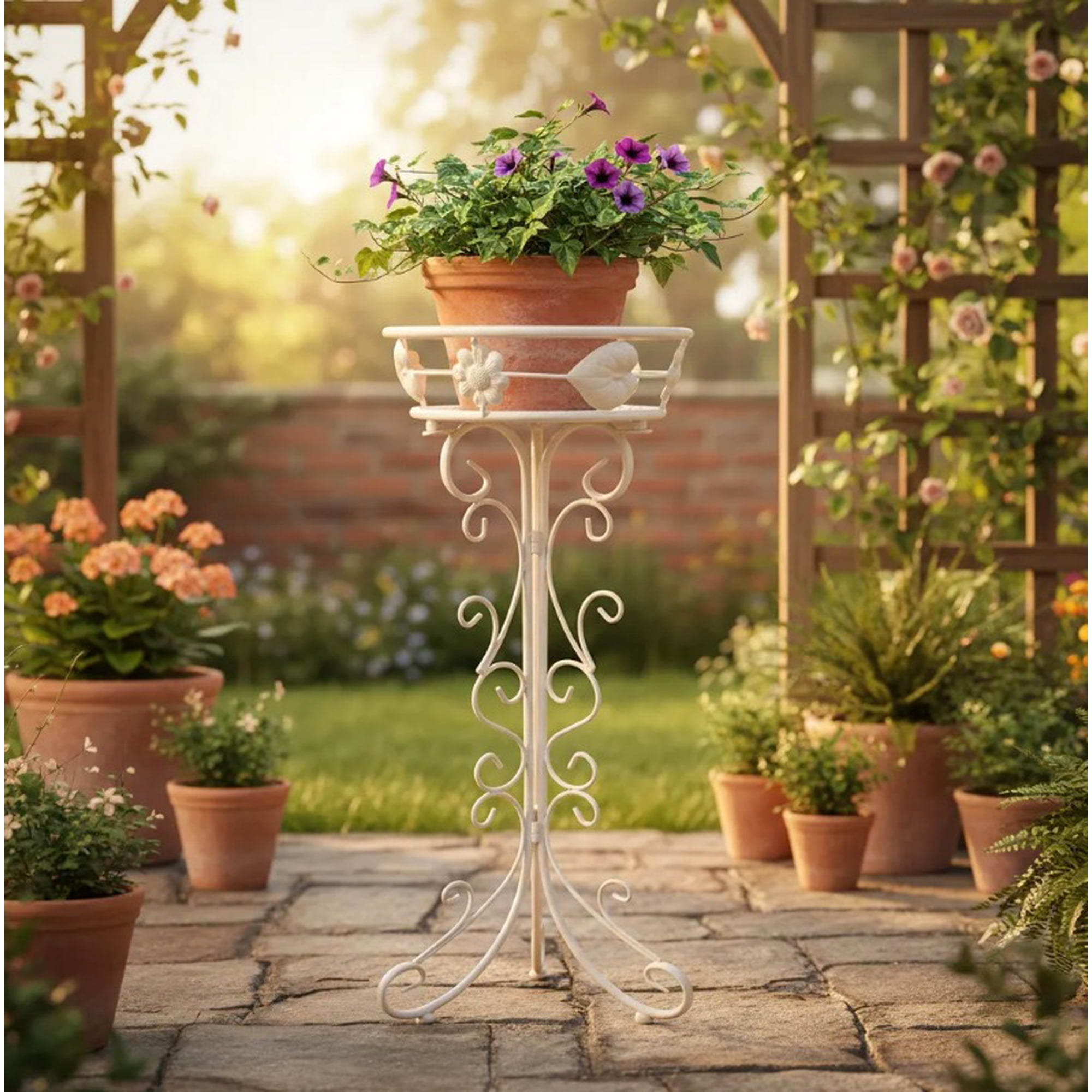 Genérico - Pedestal Maceta Metalico Blanco (metal Alta Calidad) 75x28x28 Cm