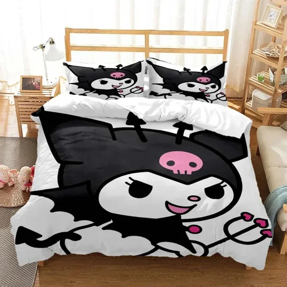 Cartoon Kuro Devil Rabbit Bedding Set Boys Girls Size Duvet Cover Pillowcase Bed Kids Adult Home Textileextile Bed Sheets