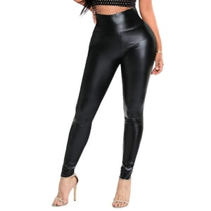 Malltradecl - Calza Eco Cuero Sexy Mujer Elasticada Negro
