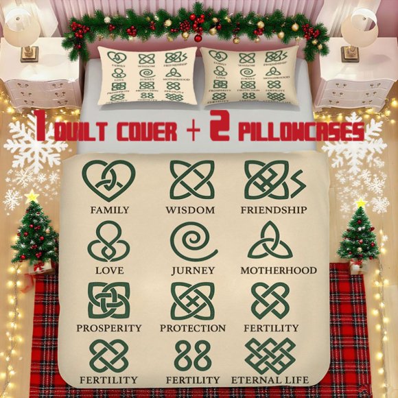 3pcss Celtic-Knot-Art Design Bedding Set Polyester Fabric Soft Printed Decorative & Warm