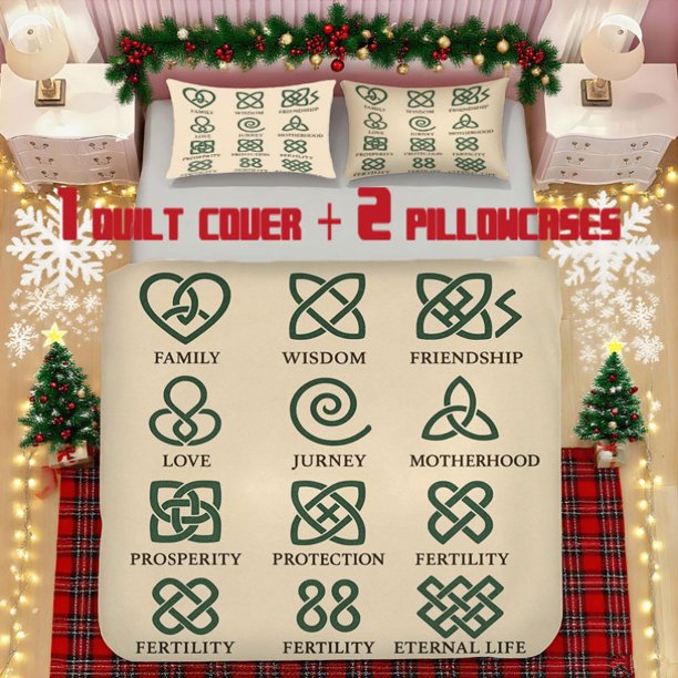 3pcss Celtic-Knot-Art Design Bedding Set Polyester Fabric Soft Printed Decorative & Warm