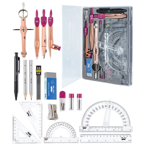 Set Geometry Mr. Pen, 15 unidades, oro rosa y rosa con funda
