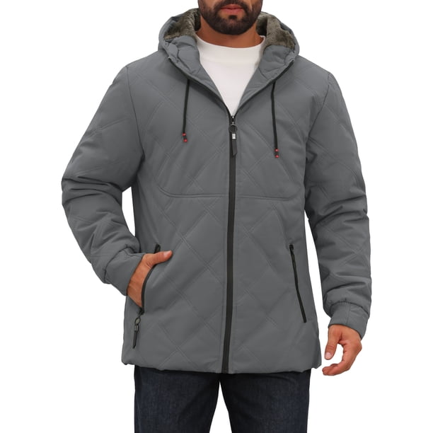 INSPIRE CHIC Chaqueta de Invierno para Hombre con Capucha, Forro de Felpa y Cremallera Completa, Acolchada, Talla M, Gris