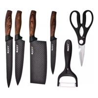 Genérico - Juego De Cuchillos Cocina + Tijera Y Pelador 6 Piezas Acero