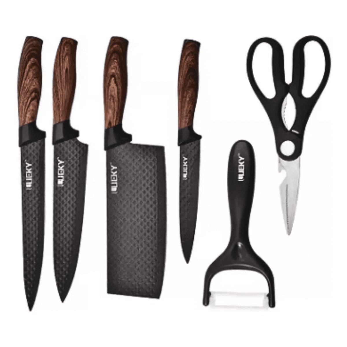 Genérico - Juego De Cuchillos Cocina + Tijera Y Pelador 6 Piezas Acero